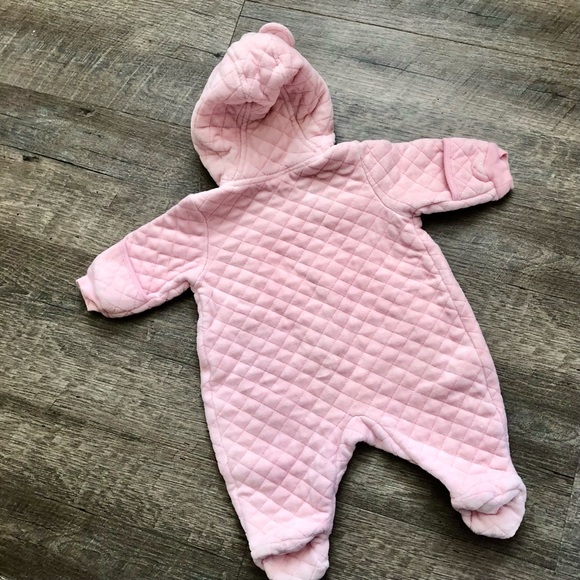 NORDSTROM BABY⚡️Super Cozy Pink Quilt Baby Girl Hooded Footies_Sz Newborn - Picture 3 of 7